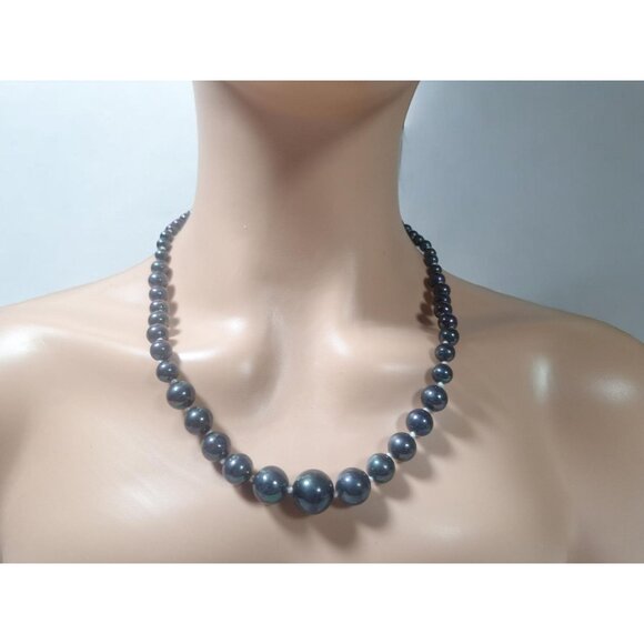 Black Pearl Necklace, Natural Fresh Water Pearl Bead Necklace, Genuine Classic - Picture 9 of 10